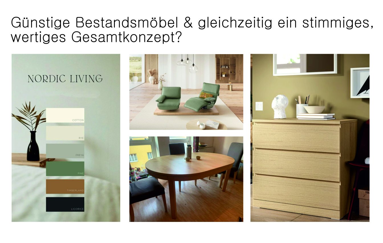 Bestandsmöbel im Nordic-Living-Konzept für ein Einfamilienhaus in Schöllbronn