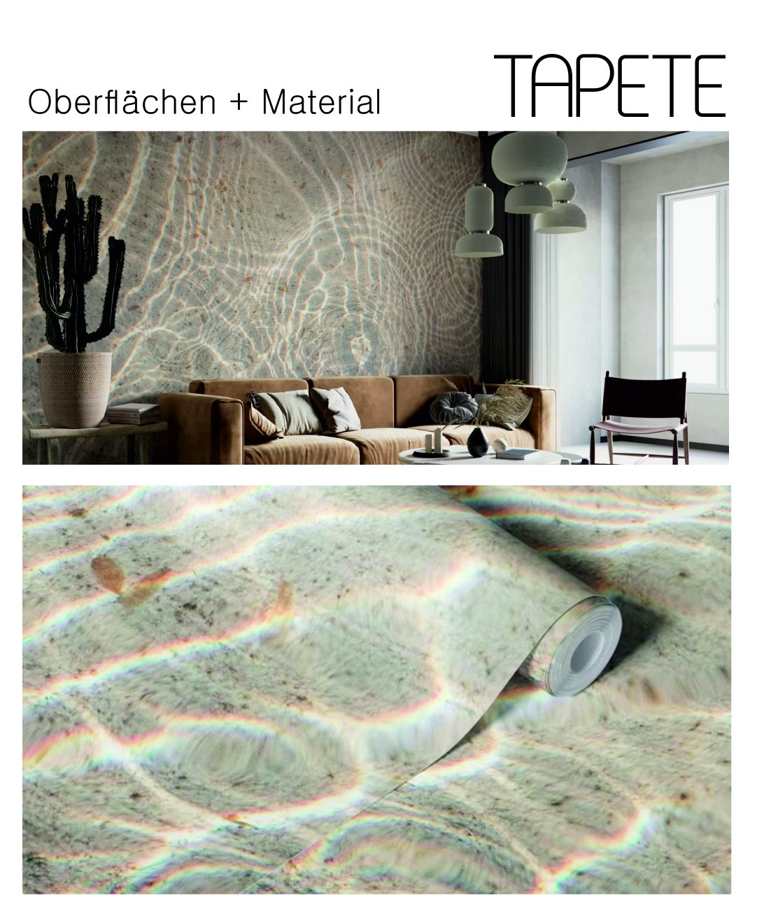 Oberflächen und Material im Untergeschoss: Tapete mit Wasserreflexen